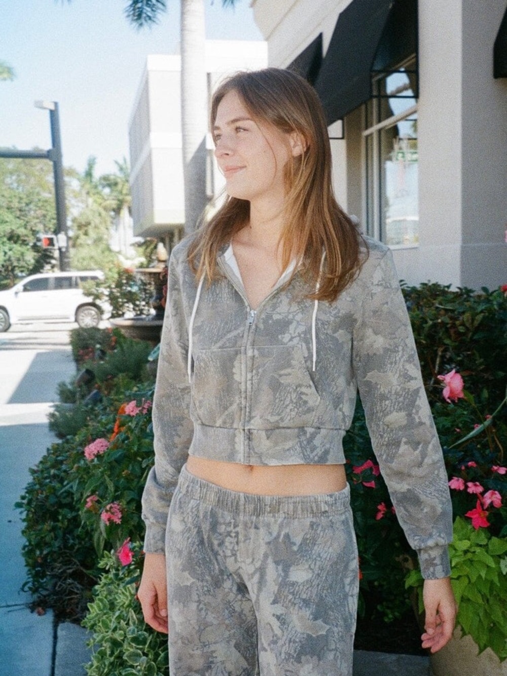 Brandy Melville Crystal Camo Hoodie Crop Zip BNWT Y2K Athleisure Sweatshirt